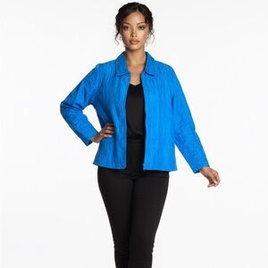 Laura Ashley Jacket Women’s Blue Size Small Zip Front 3/4 Sleeves